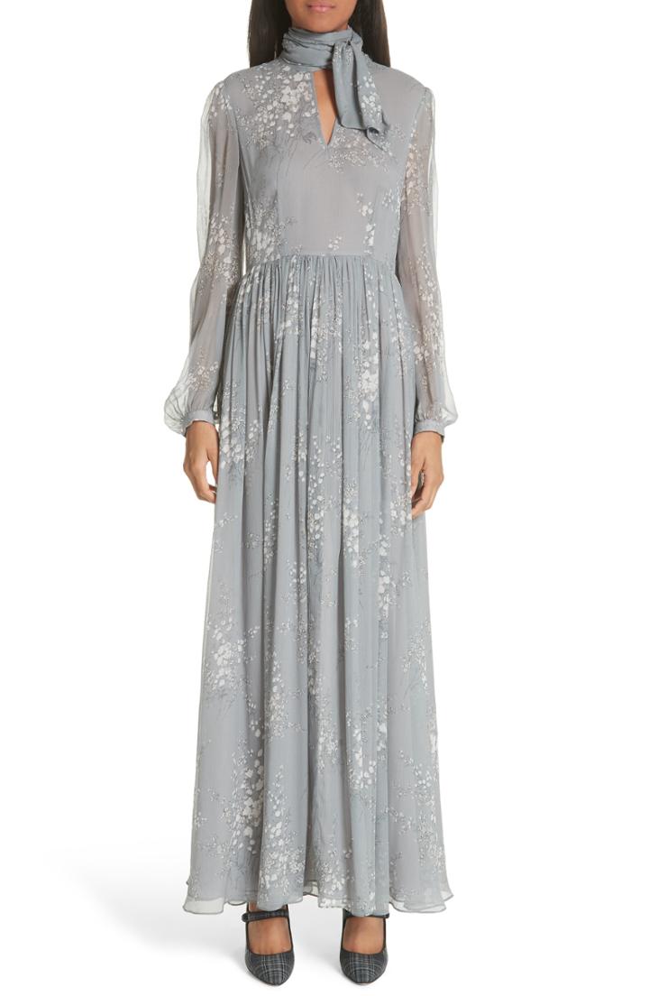 Women's Co Floral Print Crinkle Chiffon Tie Neck Dress