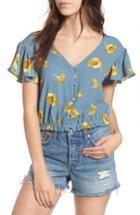 Women's June & Hudson Ruffle Sleeve Crop Top - Blue