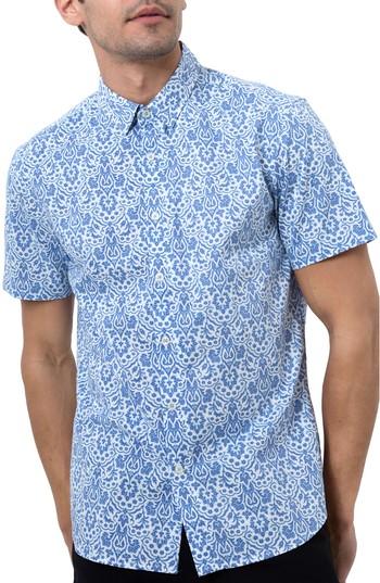 Men's 7 Diamonds Route 66 Print Sport Shirt - Blue