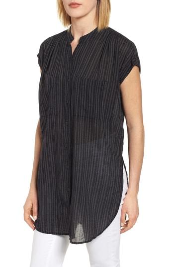 Women's Caslon Button Front Longline Top - Black