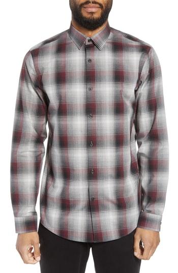 Men's Calibrate Trim Fit Plaid Sport Shirt - Burgundy