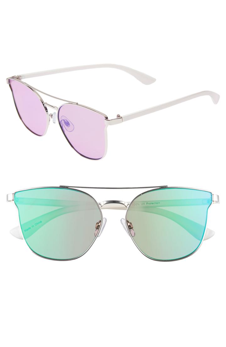 Women's Bp. 56mm Flat Mirrored Aviator Sunglasses - White/ Silver/ Blue