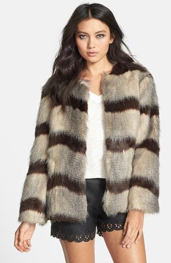 Mural Stripe Faux Fur Jacket