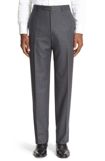 Men's Canali Flat Front Solid Wool Trousers Us / 56 Eur - Grey