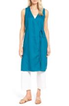 Women's Eileen Fisher Long Wrap Front Vest, Size - Blue/green