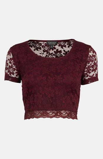 Topshop Lace Crop Top Burgundy 12