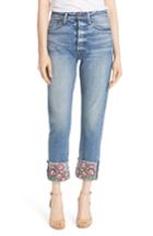 Women's Alice + Olivia Ao. La Amazing Embroidered Cuff Slim Girlfriend Jeans - Blue