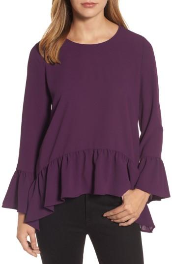 Women's Gibson Ruffle Asymmetrical Blouse, Size - Burgundy