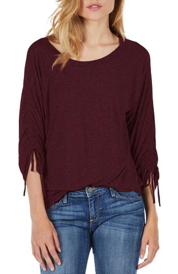 Women's Michael Stars Ruched Sleeve Tee, Size - Red