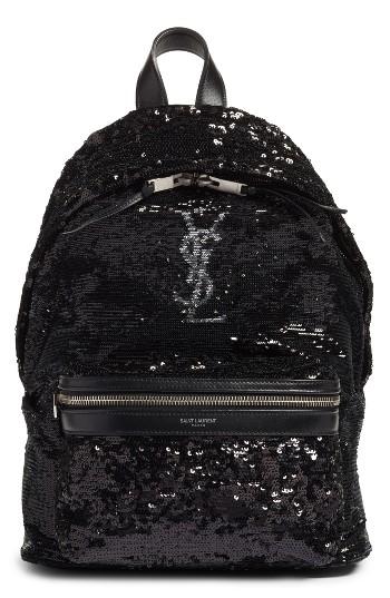 Saint Laurent Mini City Magic Paillettes Backpack - Black