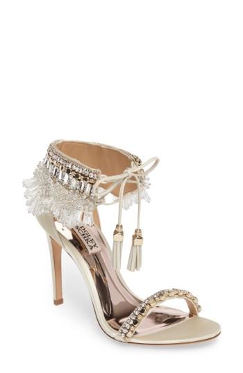 Women's Badgley Mischka Katrina Embellished Tie Sandal M - Ivory