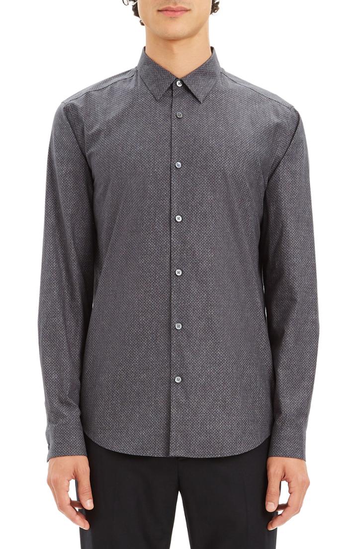 Men's Theory Irving Tone Regular Fit Dot Print Sport Shirt - Grey