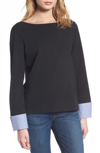 Women's J.crew Built-in Cuff Stripe Tee, Size - Black