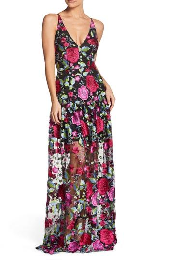 Women's Dress The Population Leticia Plunging Floral Gown - Pink