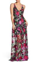 Women's Dress The Population Leticia Plunging Floral Gown - Pink