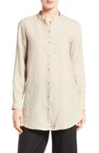 Women's Eileen Fisher Organic Linen Mandarin Collar Shirt - White