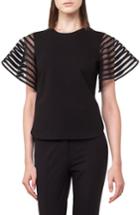 Women's Akris Punto Stripe Tulle Sleeve Top - Black