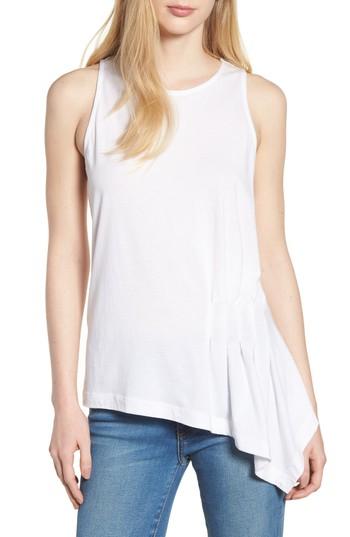 Women's Press Asymmetrical Hem Pleat Tank Top - White