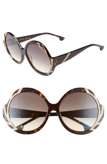 Women's Alice + Olivia Stacey Crystal 59mm Gradient Lens Round Sunglasses - Dark Tortoise