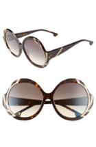 Women's Alice + Olivia Stacey Crystal 59mm Gradient Lens Round Sunglasses - Dark Tortoise