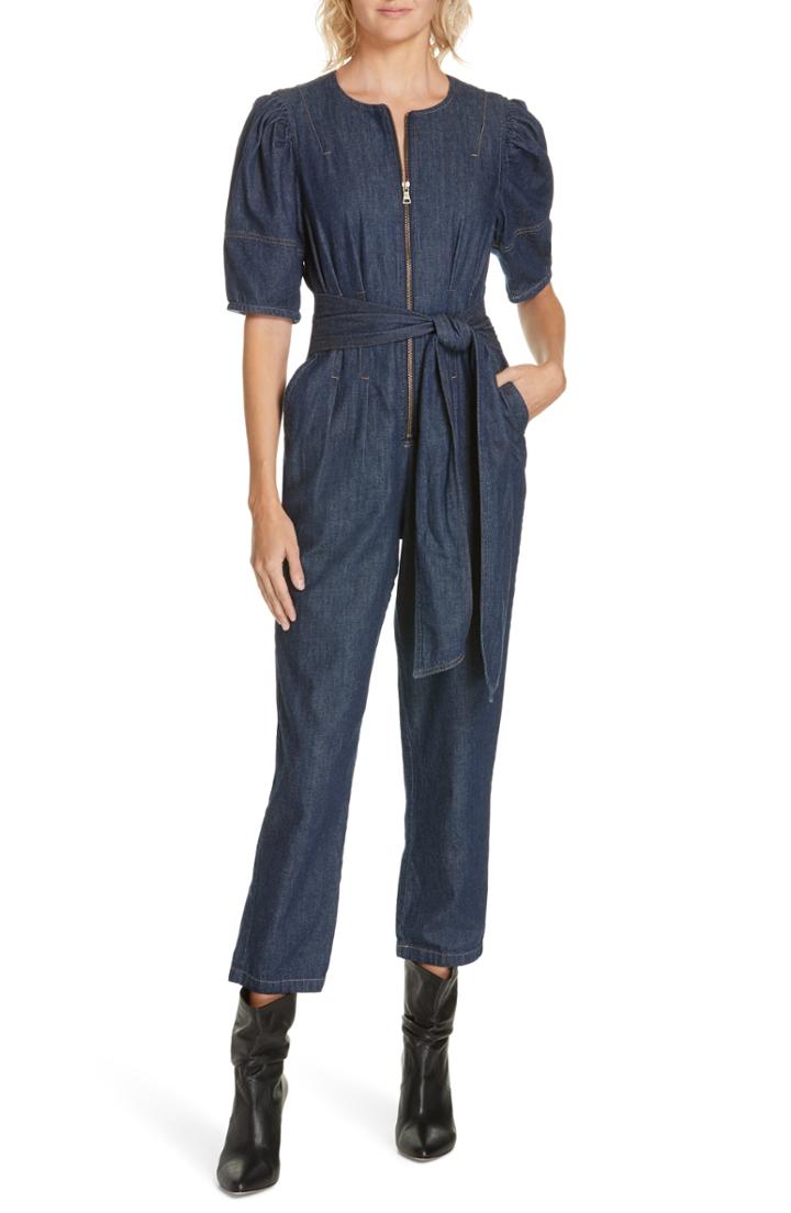 Women's La Vie Rebecca Taylor Puff Sleeve Denim Jumpsuit - Blue