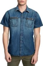 Men's True Religion Brand Jeans Zip Pocket Denim Shirt - Blue