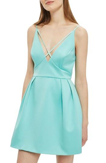 Women's Topshop Cross Front Minidress Us (fits Like 0) - Blue/green