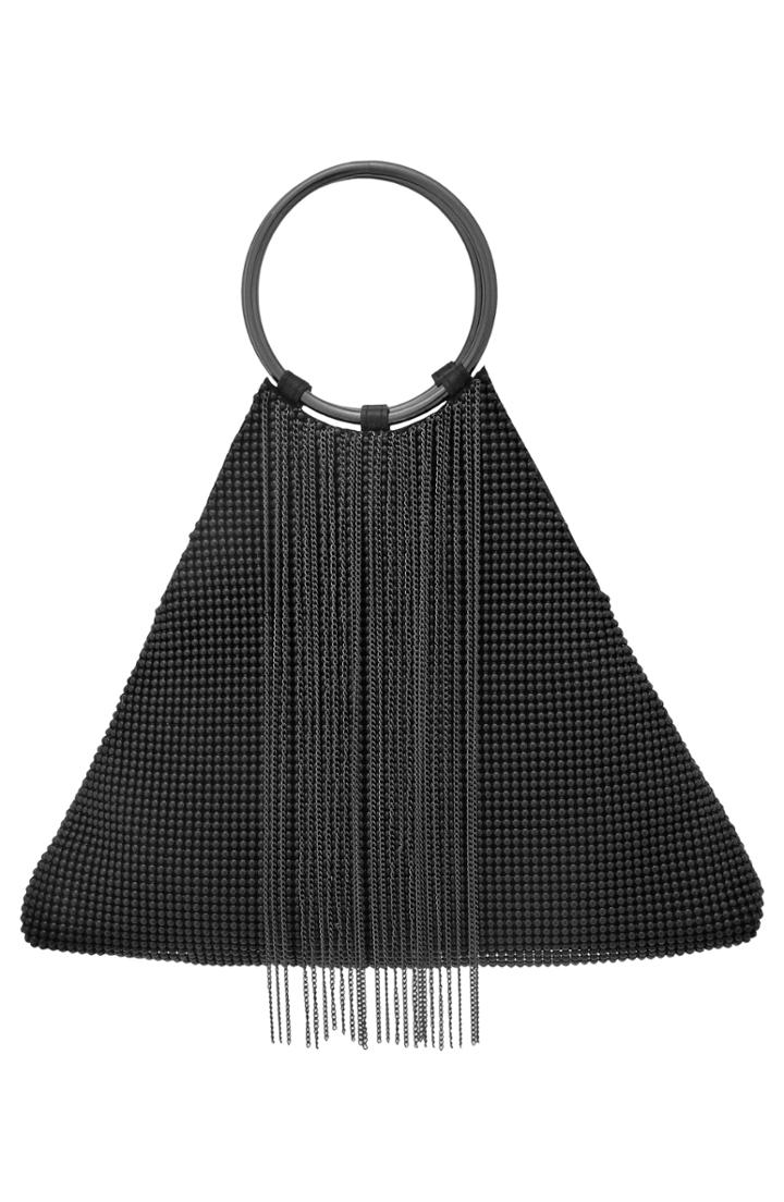 Whiting & Davis Cascade Fringe Triangle Bracelet Bag - Black