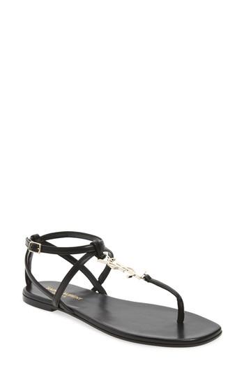 Women's Saint Laurent Nu Pied T-strap Sandal .5us / 37.5eu - Black