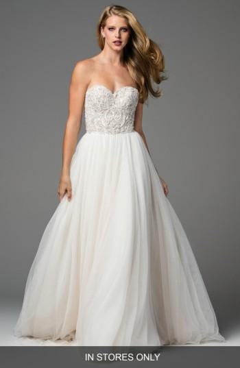 Women's Watters Rosina Embellished Strapless Lace & Tulle A-line Gown, Size - White