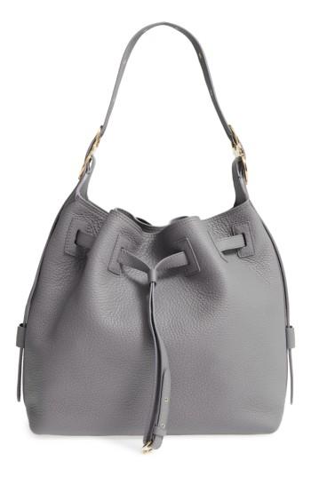 Salvatore Ferragamo Pebbled Leather Drawstring Bucket Bag - Grey