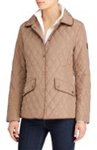 Petite Women's Lauren Ralph Lauren Faux Leather Trim Quilted Jacket P - Beige