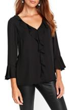 Women's Wallis Bell Sleeve Ruffle Blouse Us / 8 Uk - Black