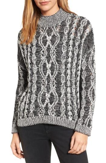 Women's Caslon Marled Cable Pullover - Black