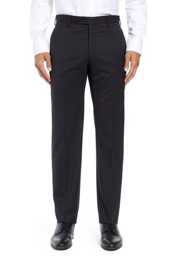Men's Zanella Parker Flat Front Stretch Wool Trousers - Black