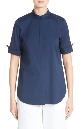 Women's Lafayette 148 New York Theodora Stretch Cotton Blend Top, Size - Blue