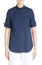 Women's Lafayette 148 New York Theodora Stretch Cotton Blend Top, Size - Blue