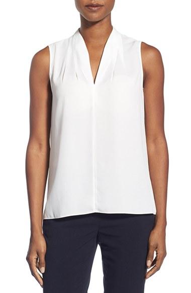 Women's T Tahari 'edie' Pleat V-neck Blouse - White