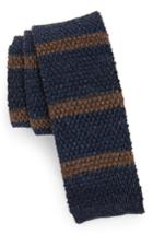 Men's Eleventy Stripe Skinny Woven Silk & Linen Tie, Size - Blue