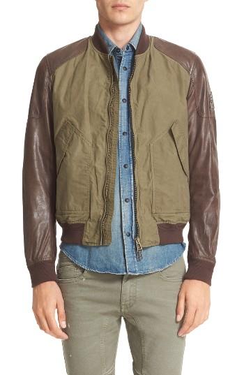 Men's Belstaff Stradbrooke Leather Sleeve Bomber Jeacket