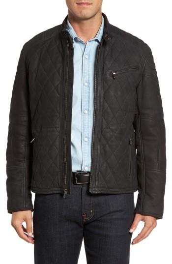 Men's Flynt Quilted Leather Moto Jacket - Black