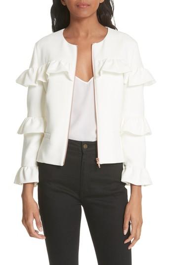 Women's Ted Baker London Frilled Crop Sleeve Jacket - White