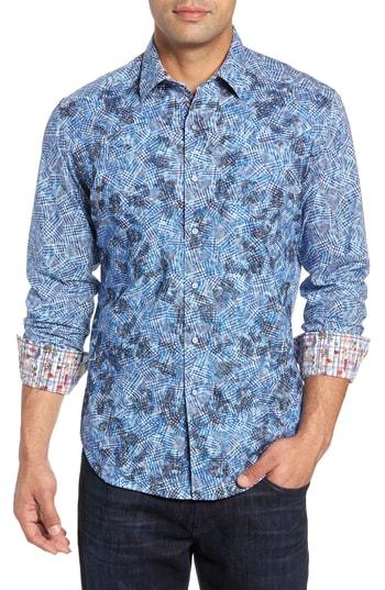 Men's Robert Graham Hutchinson Classic Fit Print Sport Shirt - Blue