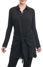 Women's Foxcroft Serena In Solid Crepe Tie-waist Tunic Shirt - Black