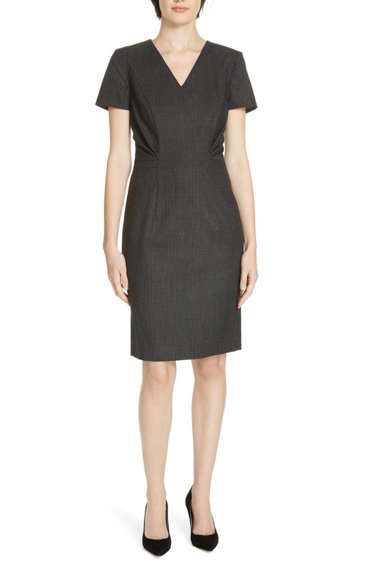 Women's Boss 'deshina' Short Sleeve Wool Sheath Dress - Grey