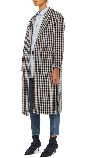 Women's Topshop Check Side Split Coat Us (fits Like 0-2) - Blue