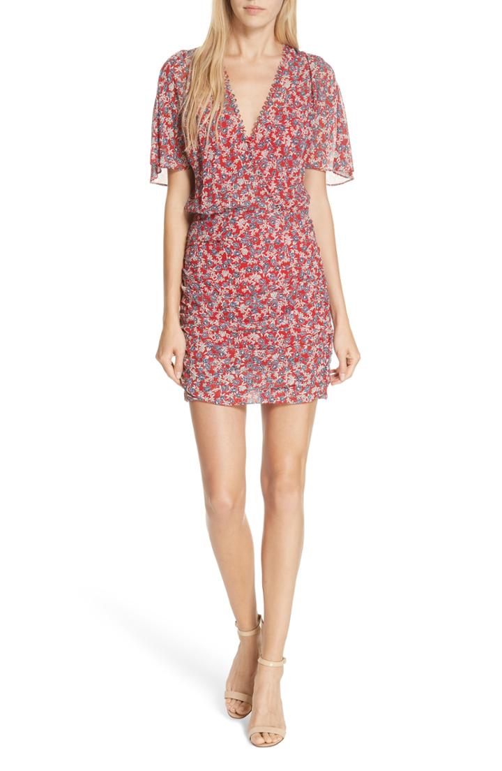 Women's Nicholas Red Blossom Ruched Silk Minidress