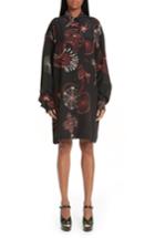 Women's Dries Van Noten Coral Print Silk Shirtdress - Black