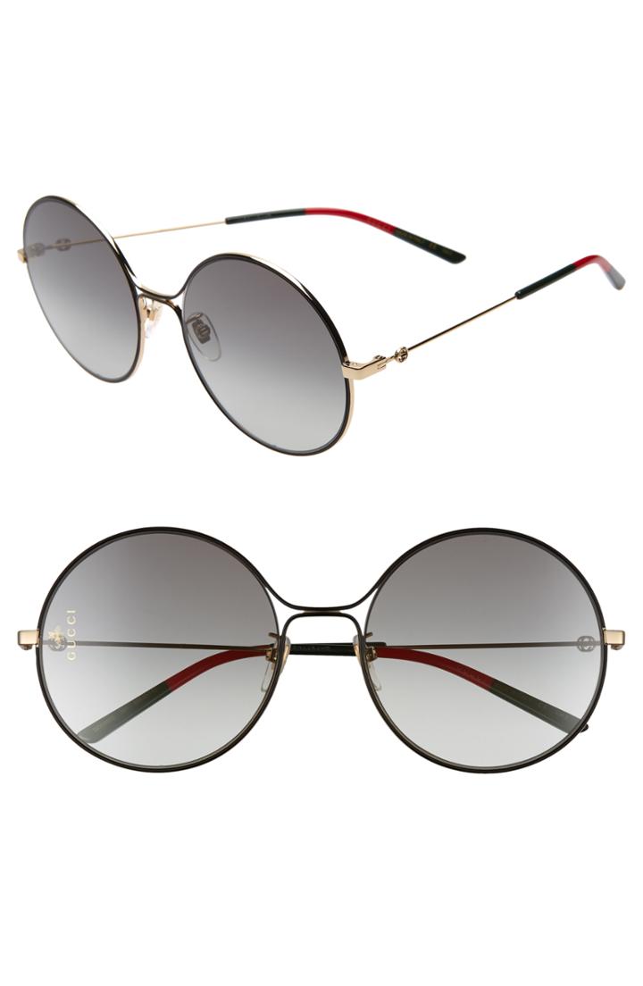 Women's Gucci 58mm Round Sunglasses - Gold/ Black/ Grey Gradient