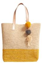 Mar Y Sol Montauk Woven Tote With Pom Charms - Yellow